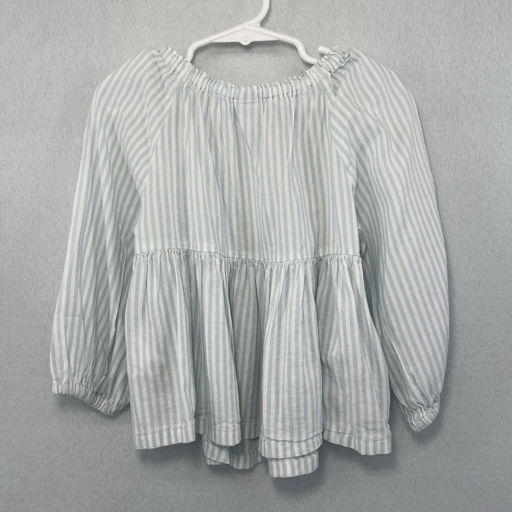 Old Navy Girls Swing Top Blouse White Blue Stripe Flowy Peasant Size XS (5)